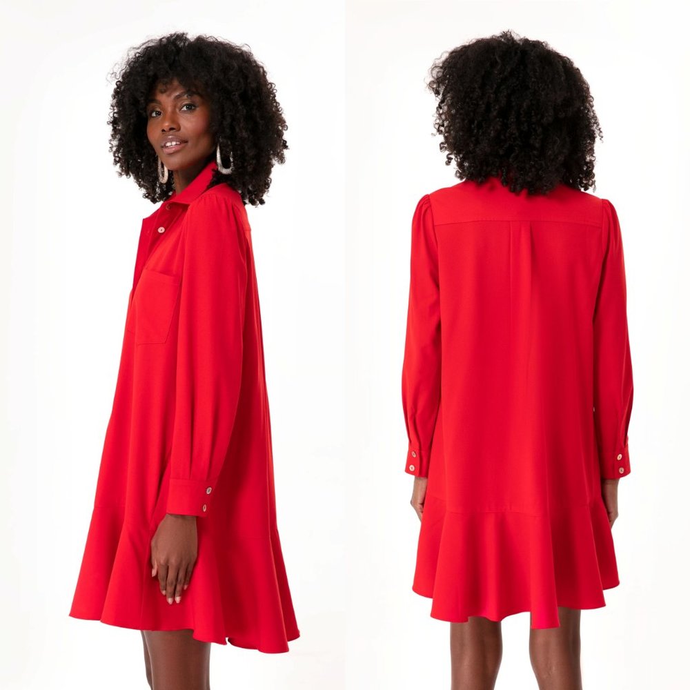 Tuckernuck NEW Red Callahan Long Sleeve Preppy Shirt Mini Dress Size Small - Picture 2 of 9